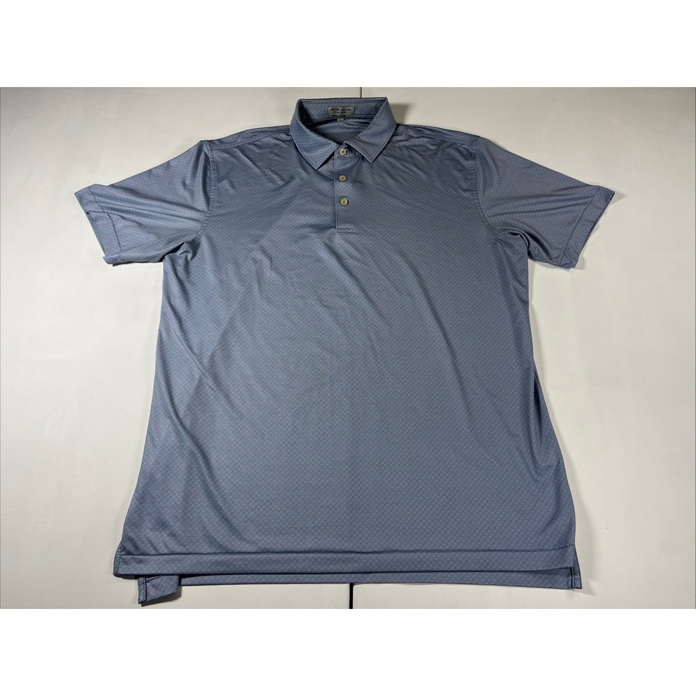 Peter Millar Polo Shirt Summer Comfort Golf Geometric Performance Blue Men's L